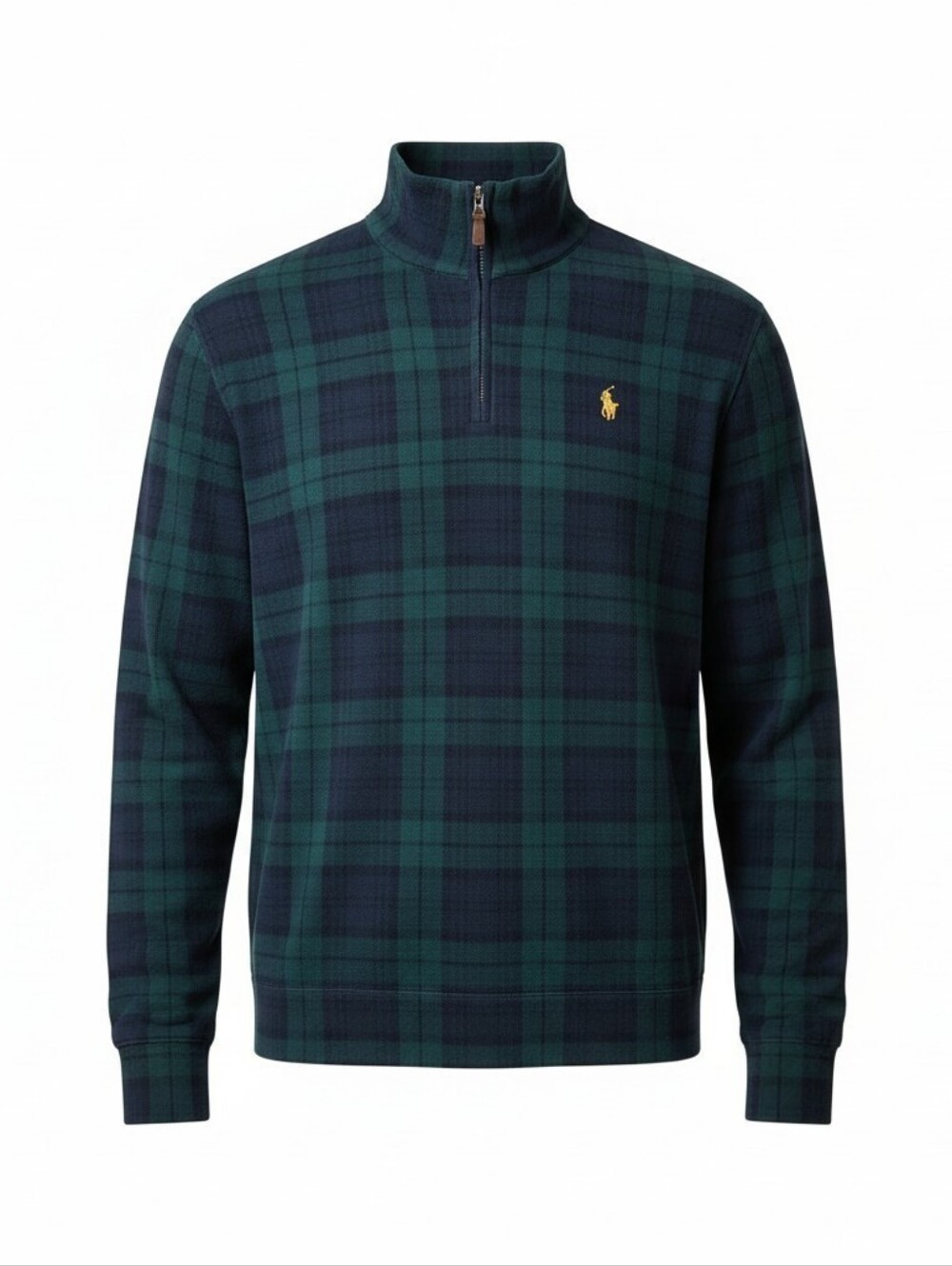 Polo by Ralph Lauren Green and Navy Estate Rib Plaid Quarter-Zip Pullover